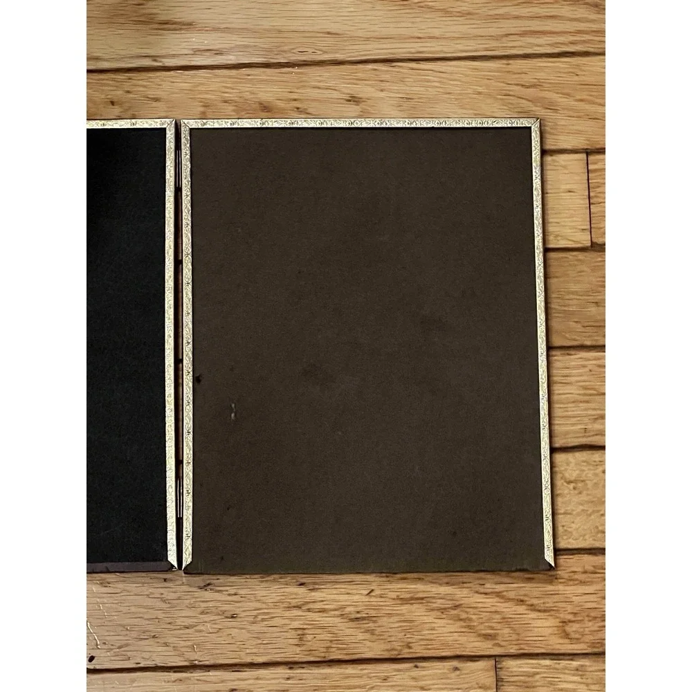 Vtg Gold Metal Double Picture Frame Photo 8x10 Engraved Hinged Mid Century